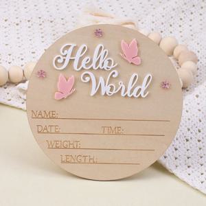 일스티드 헬로 월드 신생아 이름 표지판 나무 아기 출생 알림 표지판 나비 출생 알림 표지판 병원 아기 소품