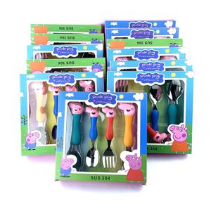 4개/세트 식기 페파피그 유니콘 포크 스푼 장난감 세트 조지 생일 파티 수저 핑크 만화 캐릭터 어린이 선물