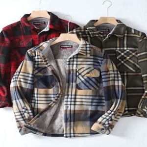 두꺼운 플리스 가을 겨울 남성용 플란넬 체크 따뜻한 캐주얼 칼라 긴팔 셔츠 스탠다드 핏 청년 패션 폴리에스터 섬유