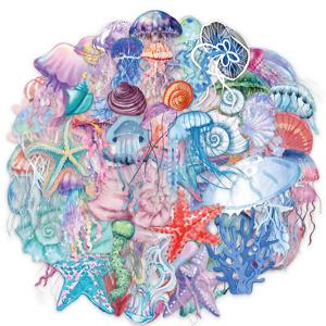 열대어 그래피티 스티커 50개 세트 해파리 불가사리 조개 산호 스티커 장식 프레임 DIY 방수 스티커