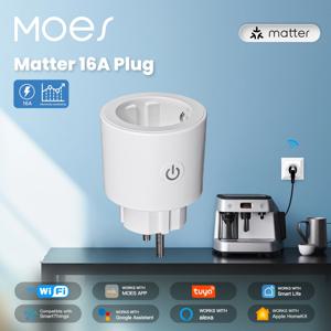MOES 스마트 플러그 물질 Wi-Fi 소켓 16A 스마트 타이머 콘센트 전원 모니터 지원 TUYA Apple Homekit Google 홈 Alexa와 함께 작동