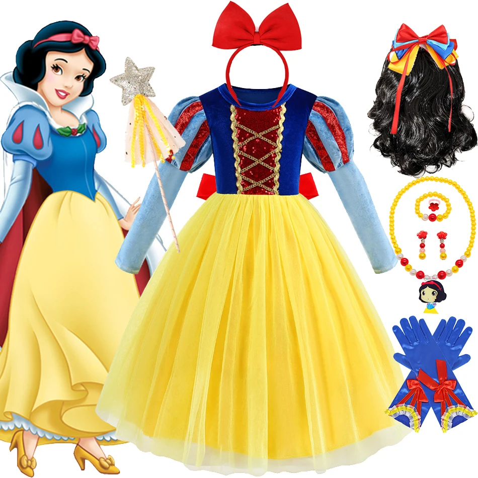 할로윈 백설 공주 드레스 긴 소매 벨벳 공주 의상 어린이 생일 파티 우아한 가운 럭셔리 솜털 Tulle Frock