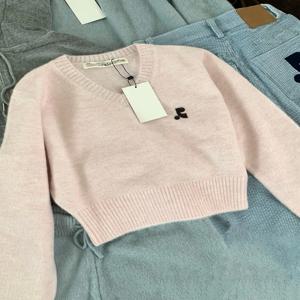 안티에이징 V넥 니트 스웨터 숏 스타일 긴팔 여성 가을 겨울 신상 패션 브랜드 실크 탑 슬림핏 스타일