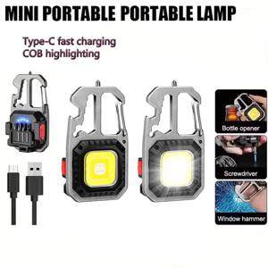 배터리 디스플레이가 있는 COB 키체인 작업등 8모드 충전식 높은 루멘 캠핑 하이킹 달리기를 위한 휴대용 LED 조명