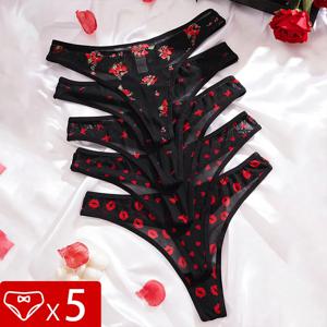 5개/팩 프린트 디자인 섹시 여성 끈 팬티 통기성 편안한 여성용 G-스트링 속옷 우아한 섹시 란제리 패션 신상 팬티