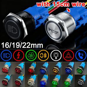 16/19/22mm 자동차 보트 안개를 위한 소켓 시작 정지를 가진 주문을 받아서 만들어진 금속 압력 단추 스위치 검정/은 방수 LED 빛 12V 24V
