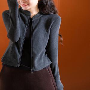 여성용 긴팔 라운드넥 재킷 페이퍼 피규어 캐주얼 스타일 울 혼방 폴리에스터 면 혼방 지퍼 클로저 아우터웨어
