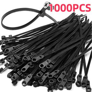 1000/100PCS 나사 구멍이 있는 나일론 케이블 타이 다목적 조절 가능한 셀프 잠금 코드 타이 정리 스트랩 고정 루프