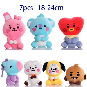 12-24cm 귀여운 미니 인형 Bt21 만화 플러시 양 코알라 러브 비스킷 작은 노란 강아지 플러시 펜던트 재미있는 팬 선물