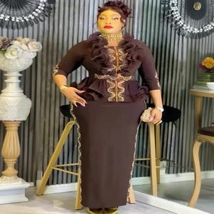 우아한 아프리카 드레스 여성용 플러스 사이즈 러플 이브닝 파티 롱 드레스 다시키 안카라 터키 의상 로브 아프리카 의류