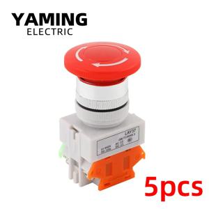 5pcs 버섯형 헤드 LAY37 비상 정지 푸시 버튼 스위치 자동 잠금/래칭 LAY7 PBC Y090-11ZS 전원 NO/NC 4 나사 단자