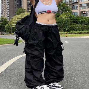 Y2K 낙하산 검은 바지 여성 히피 streetwear 특대 주머니 카고 바지 하라주쿠 넓은 다리 헐렁한 스웨트 팬츠