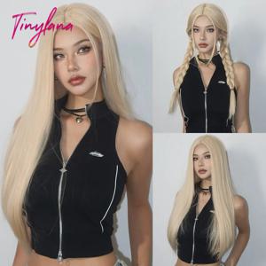 금발 긴 스트레이트 합성 가발, 골든 코스프레 가발, 중간 부분, 아프로 파티, 로리타 데일리 내추럴 헤어, 내열성