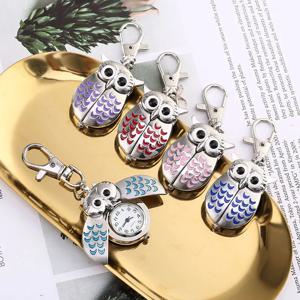 새로운 패션 귀여운 플립 스타일 작은 올빼미 목걸이 매달려 시계 키 체인 만화 회중 시계 체인 펜던트 생일 선물
