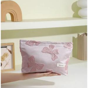 여성용 메이크업 가방 핑크 보우 대용량 립스틱 쿠션 보관 가방 통근용 핸디 핸드 클러치 백 여행 세면 용품 가방