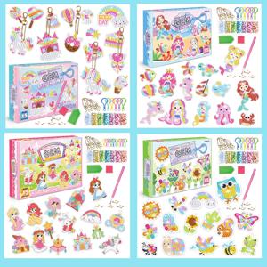 어린이 만화 공주 마법의 보석 - 해적 다이아몬드 그림 - 작은 괴물 어린이 세트 - 수제 DIY 키체인 스티커