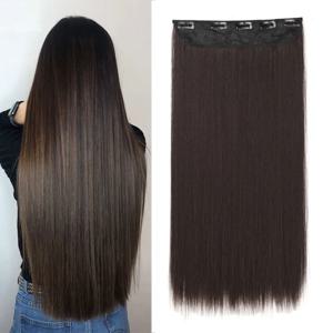 WIGSIN 60cm 합성 롱 스트레이트 클립 원피스 헤어 익스텐션 5 클립 브라운 블랙 내열성 가짜 헤어 여성용