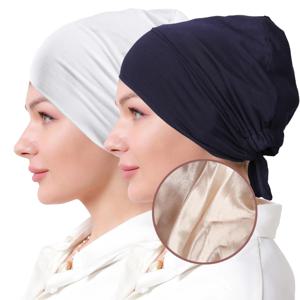 더블 레이어 모달 새틴 Hijab 모자 이슬람 Turban Bandana 이슬람 언더 캡 (넥타이 보닛 포함) 여성용 인스턴트 Hijabs 터키 스카프