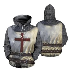 Knights Templar Armor 후드 재킷 Crusader Cross 중세 Sweathsirt 풀오버 전체 인쇄 3D 남성용 까마귀 Tracksuit Carnival