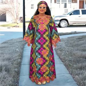 플러스 사이즈 아프리카 여성 의류 2026 신상품 다쉬키 안카라 자수 바진 리치 디자인 웨딩 파티 드레스 (헤드스카프 포함)