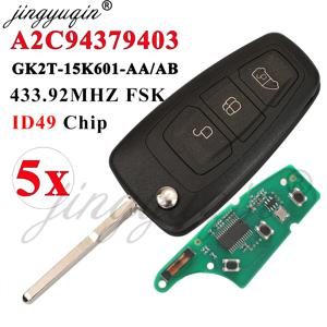 Jingyuqin 5pcs 3BTN 자동차 원격 플립 키 Ford Tourne Transit GK2T-15K601-AB /AA 433.92MHz FSK Pro ID49 칩: A2C 94379403