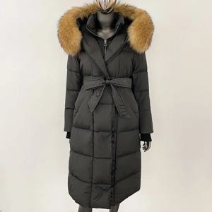 여성용 다운 재킷, 진짜 천연 여우 모피 후드, 분리형 칼라 벨트, 화이트 구스 다운 코트, 긴 캐주얼, 우아한 오버웨어, 겨울