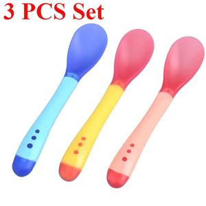 아기 안전을위한 3 개/몫 온도 감지 숟가락 유아 먹이 숟가락 어린이 어린이 소년 소녀 유아 Flatware