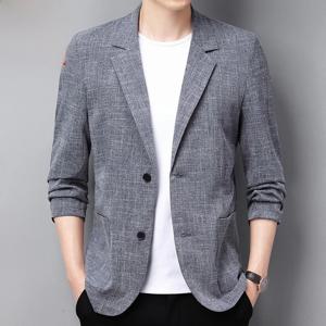 여름용 얇은 면 린넨 남성 루즈핏 자외선 차단 상의 비즈니스 캐주얼 스타일 긴팔 셔츠 솔리드 컬러 플랫 칼라