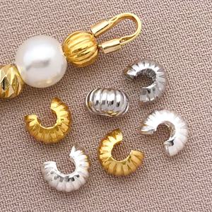 10/20/30pcs 4mm 18K 구리 도금 정품 황금 두꺼운 은빛 패턴 초승달 끝 버클, DIY 쥬얼리 액세서리 만들기