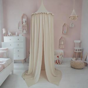 프릴이 있는 프리미엄 100% 면 모슬린 교수형 돔 커튼 어린이 방용 아기 침대 캐노피