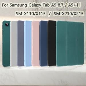 삼성 갤럭시 탭 A9 8.7(SM-X110 SM-X115)/A9 플러스 11(SM-X210 SM-X215)용 소프트 실리콘 케이스 마그네틱 플립 스마트 커버