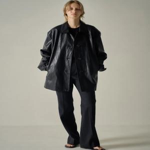 미니멀리스트 스타일 여성 재킷 코트 가을 우아함 칼라 가죽 아우터웨어 긴 소매 중간 길이 기타 소재 00%