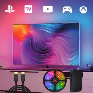 HDMI 싱크 TV 백라이트 RGBIC 스트립 조명 (싱크 박스 포함), 실시간 색상 매칭, PS5/PC/스위치 게임룸 장식에 사용 가능