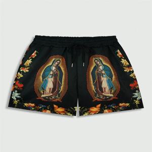 패션 성모 마리아 그래픽 반바지 남성 여름 트렌드 휴가 3D 프린팅 비치 반바지 쿨 스트릿웨어 루즈 수영복