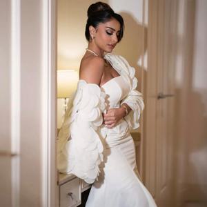 머메이드 저지 및 오간자 이브닝 드레스 맞춤형 정장 스트랩리스 홈커밍 드레스 코트 트레인 특별 행사 가운