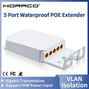 HORACO 5 포트 방수 POE 익스텐더 4 포트 리피터 POE 카메라 무선 AP 용 100/1000Mbps 실외 네트워크 VLAN 44-57V