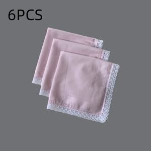 6Pcs 얇은 레이스 장식 손수건 복고풍 웨딩 장식 뜨거운 판매 코튼 부드러운 땀 흡수 핑크 32cm 파티