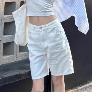 여성 캐주얼 데님 반바지 봄 여름 패션 여성 무릎 길이 청바지 데님 바지 여성 하이 웨이스트 스트레이트 반바지 소녀