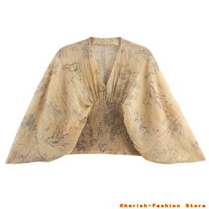 2025 가을 신상 유럽 및 미국 스타일 레트로 여성 의류 프랑스 레이지 스타일 프린트 셔츠 여성복