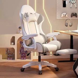 인체 공학적 요추 사무실 의자 크림 바람 북유럽 흰색 릴렉스 게임 의자 귀여운 목 베개 의자 부티 홈 가구