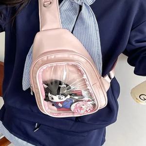 귀엽고 신선한 소녀 스타일 가슴 가방 일본 스타일 인스 미니 크로스백 투명 밀밭 백팩 레저용 나일론 지퍼 클로저