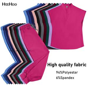 도매 의료용 스크럽 세트 스판덱스 스트레치 간호사 스크럽 뷰티 스파 유니폼 의료 간호 약국 실험실 가운 임상 유니폼