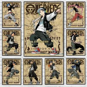 원피스 루피 빈티지 원티드 포스터 일본 애니메이션 만화 캔버스 그림 피규어 홈 월 아트 장식 벽화