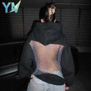 1/2PCS 가을과 겨울을위한 세련된 여성용 후드 솔리드 컬러 할로우 메쉬 백리스 스웨트셔츠 이상적인 크리스마스 선물