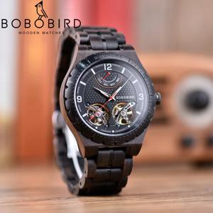 더블 투르비용 남성용 기계식 나무 시계 BOBOBIRD 맞춤형 이름 백케이스 텍스트 자동 손목시계 남성용 드롭쉬핑