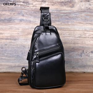 OKLRPS 새로운 가죽 남성용 가슴 가방 탑 레이어 소가죽 소형 배낭 패션 캐주얼 숄더 크로스백