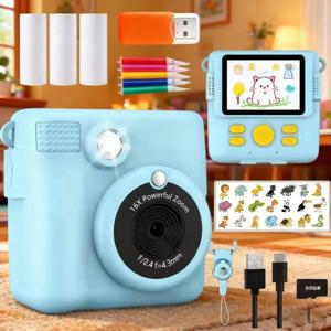 1080P 어린이 카메라 즉석 인화 휴대용 어린이 카메라 32GB 카드와 사진 용지 포함, 유아를 위한 완벽한 선물