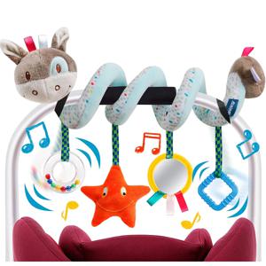아기 카시트 장난감 활동용 유모차 장난감 남아 여아용 0 3 6 9 10 12개월, 나선형 걸이형 플러시 장난감, 아기 선물용 장난감