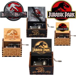 나무로 만든 쥬라기 공원 오르골 앤티크 조각 손잡이 클래식 테마 음악 생일 크리스마스 선물 가족 장식용