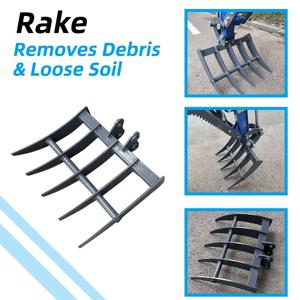 미니 굴삭기 레이크 소형 굴삭기 부착물 레이크 다섯 갈퀴 레이크 강철 레이크 0.8-3톤 굴삭기에 적합 가정용